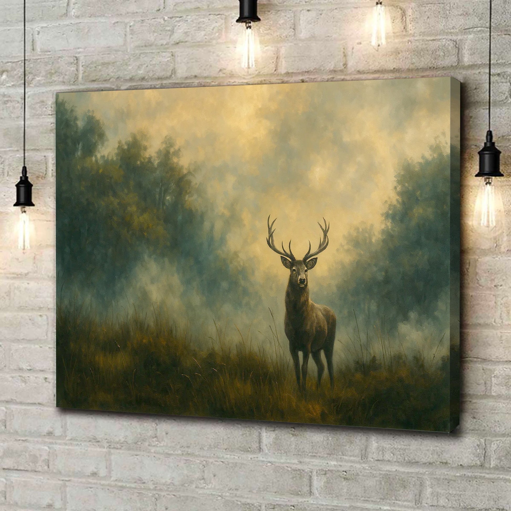 Majestic Deer in Forest Canvas Wall Art – Rustic Wildlife Nature Scene – Cabin Lodge Decor