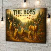 The Boys of Fall Deer Canvas Wall Art – Rustic Autumn Wildlife Scene – Lodge and Cabin Decor