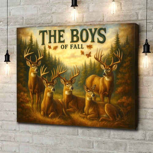 The Boys of Fall Deer Canvas Wall Art – Rustic Autumn Wildlife Scene – Lodge and Cabin Decor