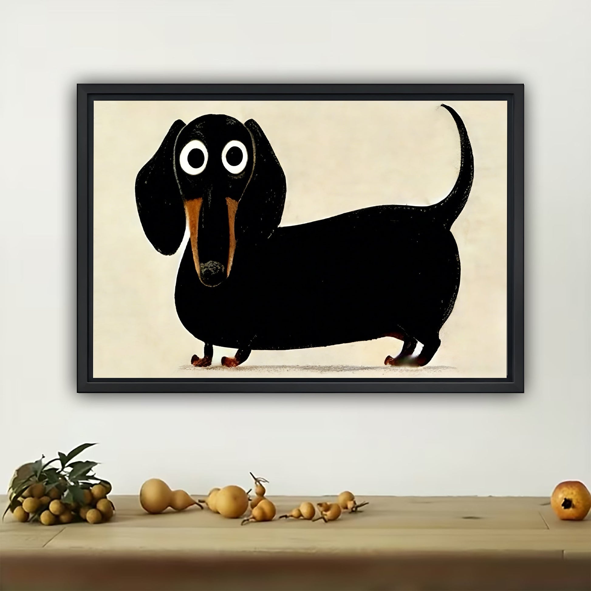 Whimsical Black Dachshund Cartoon Canvas - Quirky Wiener Dog Wall Decor