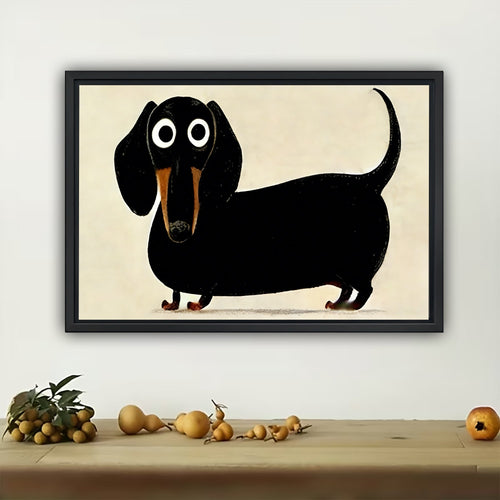 Whimsical Black Dachshund Cartoon Canvas - Quirky Wiener Dog Wall Decor