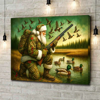 Santa Duck Hunting Canvas Wall Art, Rustic Christmas Cabin Decor, Outdoor Waterfowl Hunter Gift for Holiday Season