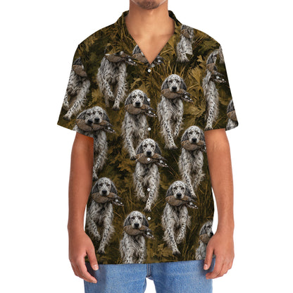 Camouflage English Setter Running With Mourning Dove Hawaiian Shirt