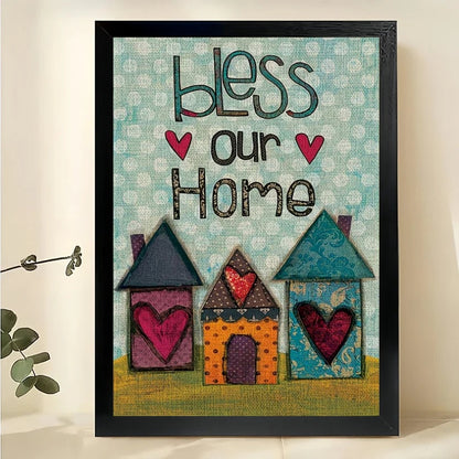 Bless Our Home Cozy House Hearts – Warm Rustic Wall Art on Natural Wood Canvas