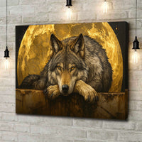 Wolf Canvas Wall Art – Majestic Wolf with Full Moon – Rustic Wildlife Decor for Cabin, Lodge, and Nature Lovers
