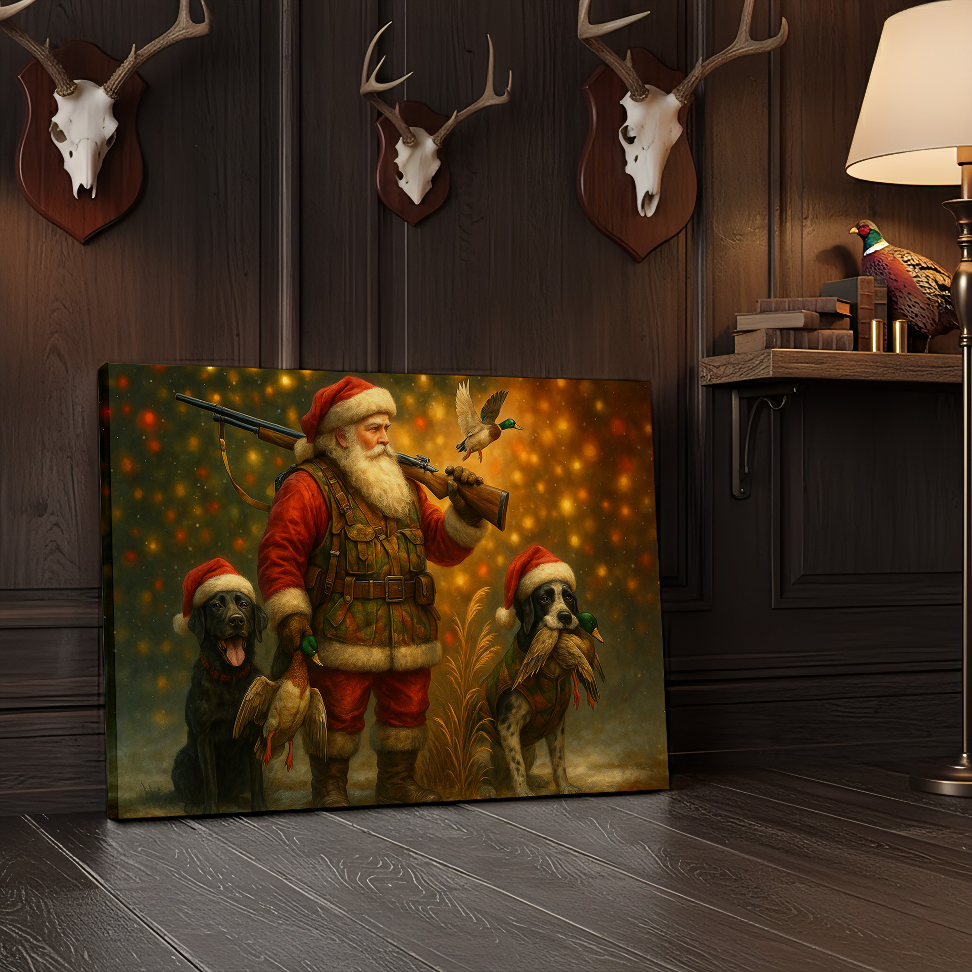 Santa Hunting Scene 3D Wrapped Canvas Wall Art