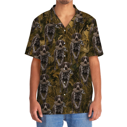 Camouflage German Shorthaired Pointer Running With Mourning Dove Hawaiian Shirt