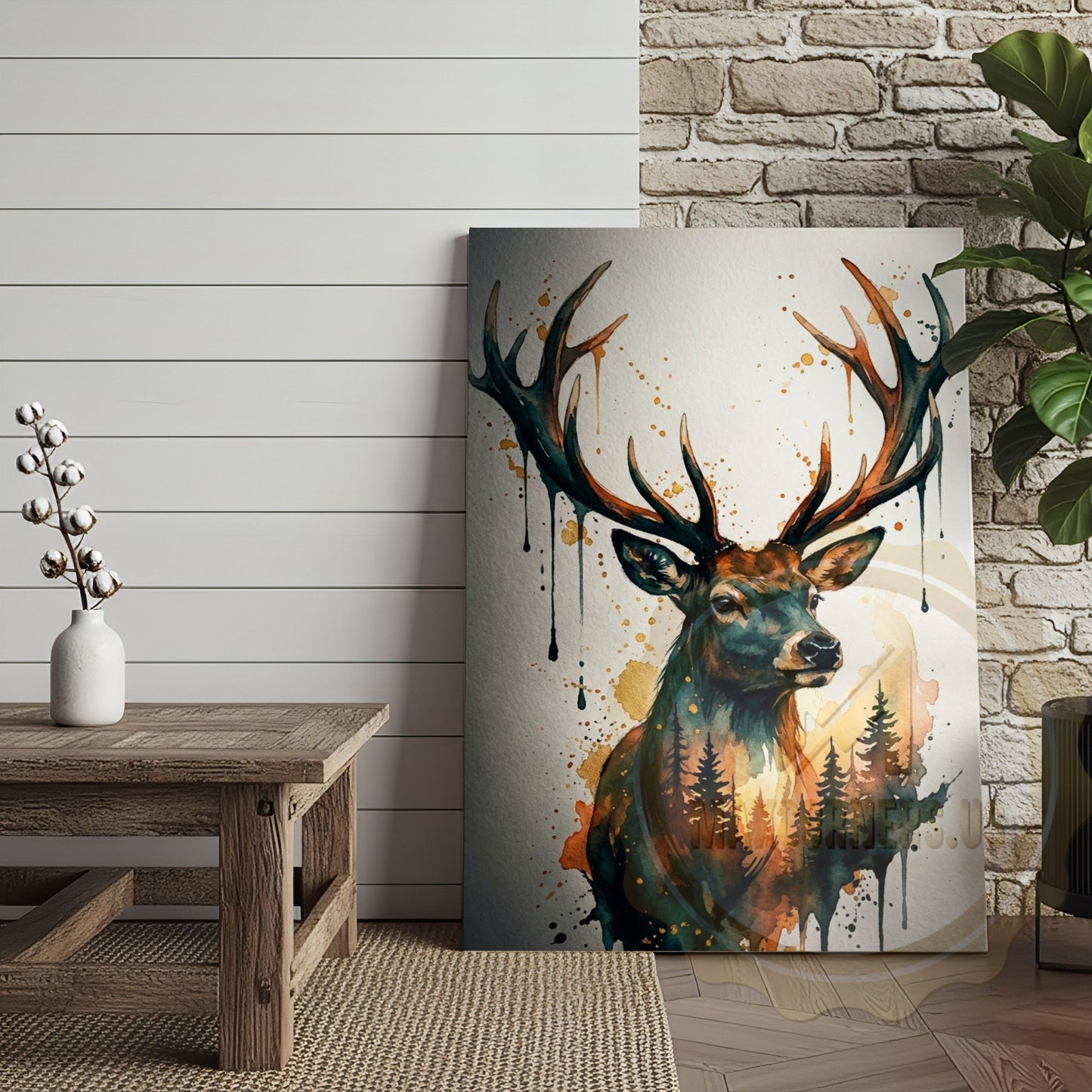 Nature-Inspired Deer Canvas Art - Splatter Paint Wildlife Decor