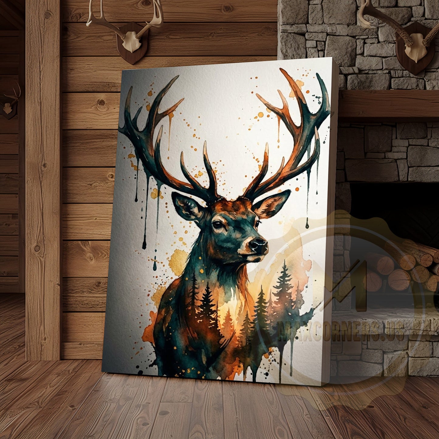 Nature-Inspired Deer Canvas Art - Splatter Paint Wildlife Decor