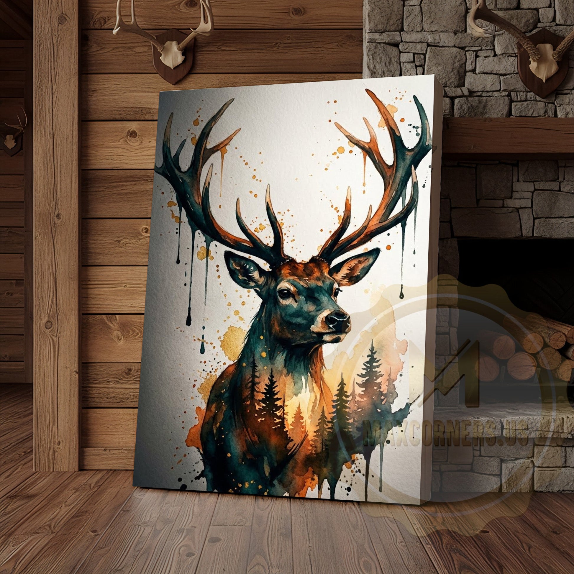Nature-Inspired Deer Canvas Art - Splatter Paint Wildlife Decor