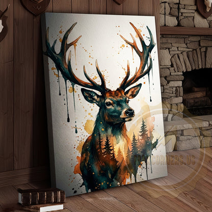 Nature-Inspired Deer Canvas Art - Splatter Paint Wildlife Decor