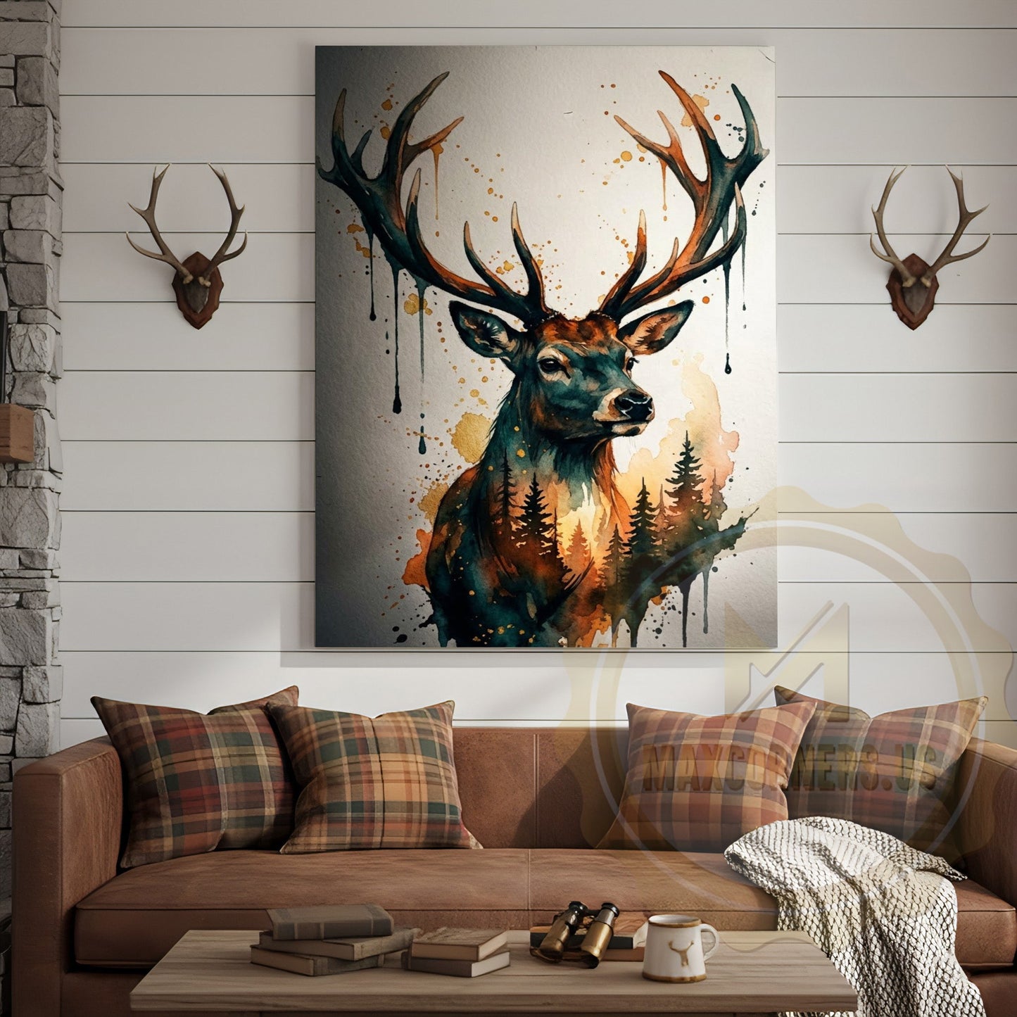 Nature-Inspired Deer Canvas Art - Splatter Paint Wildlife Decor