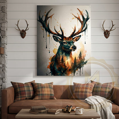Nature-Inspired Deer Canvas Art - Splatter Paint Wildlife Decor