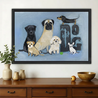 Multi-Breed Dogs Group Wall Art – Heartwarming Dog Family Canvas Print on Natural Wood Frame