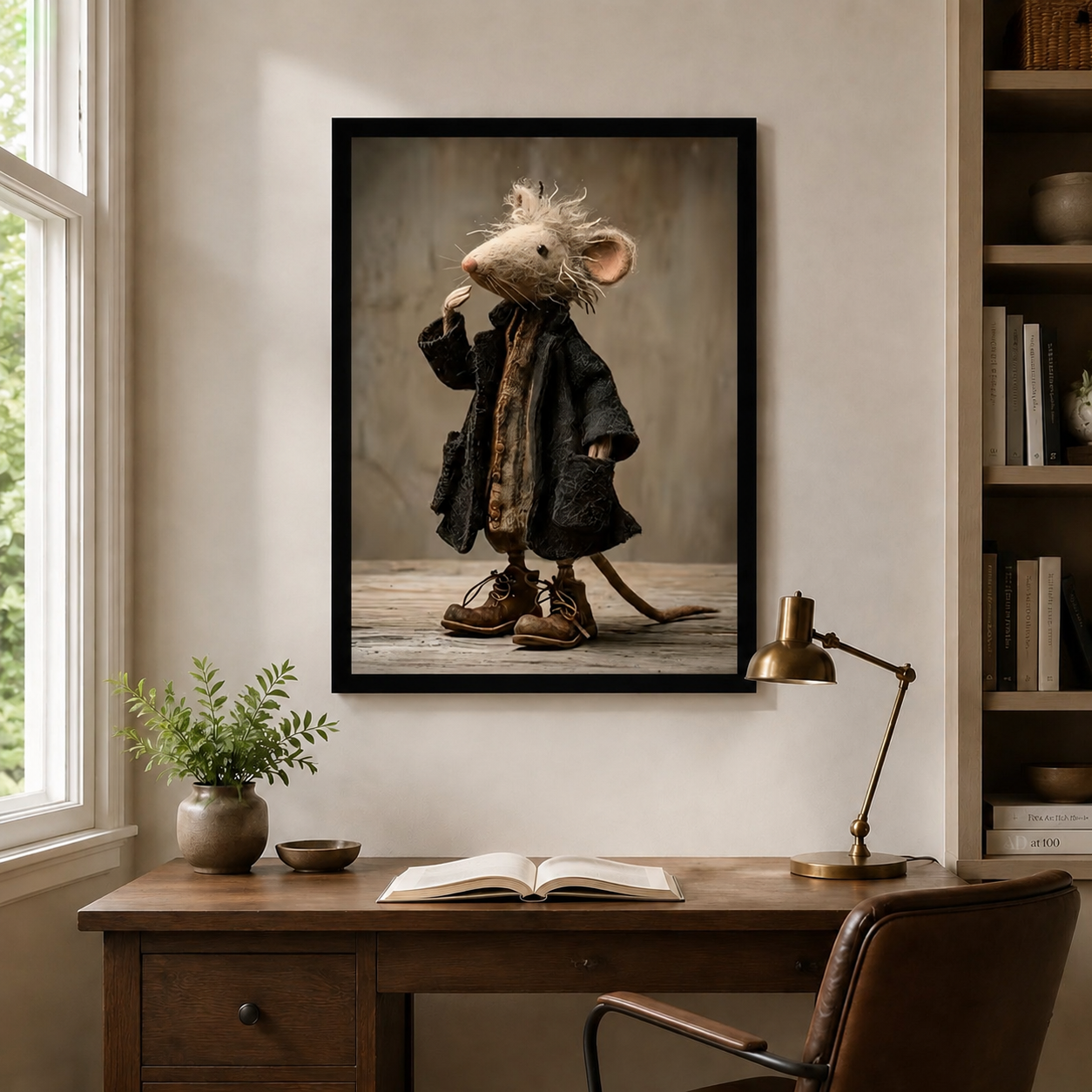 Whimsical Mouse Scholar Vintage Framed Canvas Art