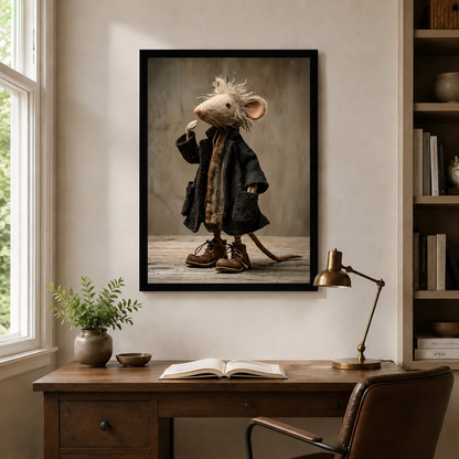 Whimsical Mouse Scholar Vintage Framed Canvas Art