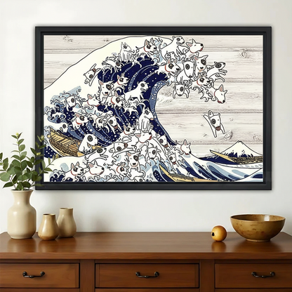 The Great Wave Dog – Ukiyo-e Inspired Artistic Wall Art on Natural Wood Canvas