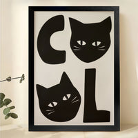 COOL Two Black Cats – Minimalist Mid-Century Wall Art on Natural Wood Canvas