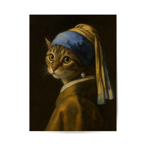 Cat With Pearl Earring Poster 3:4 Unframed