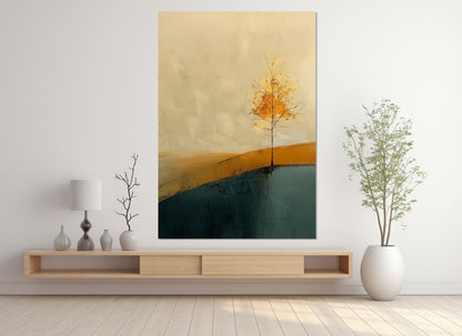 Golden Tree Canvas Print - Minimalist Ukiyo Wall Art | Framed & Ready to Hang