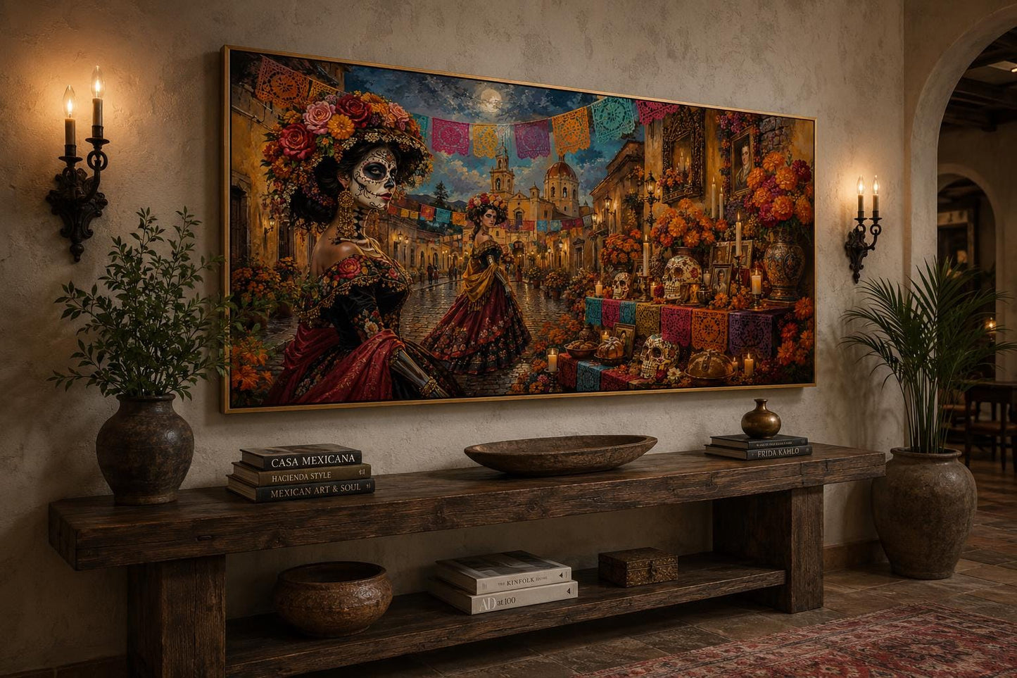Day of the Dead Painting - Catrina Wall Art Canvas Print | Vibrant Mexican Folk Decor