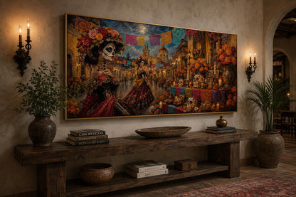 Day of the Dead Painting - Catrina Wall Art Canvas Print | Vibrant Mexican Folk Decor