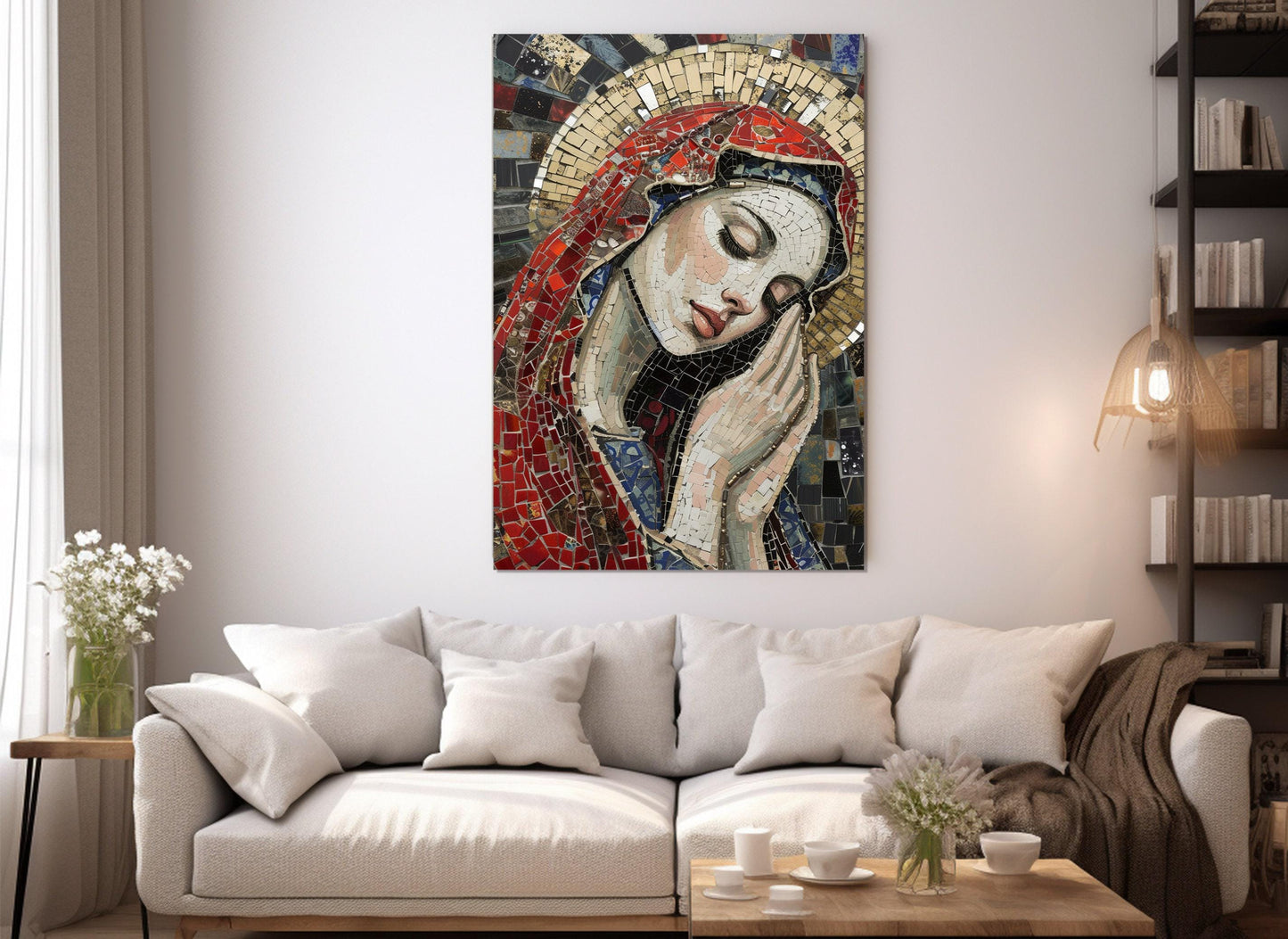 Virgin Mary Canvas Print – Framed Mosaic Wall Art | Ready to Hang Religious Decor