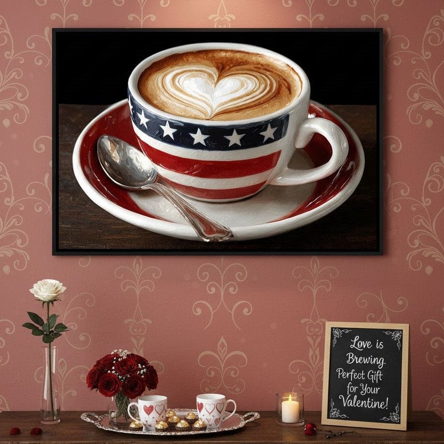 Patriotic Latte Heart Cup Canvas Wall Art