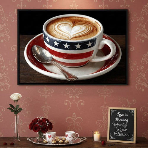 Patriotic Latte Heart Cup Canvas Wall Art