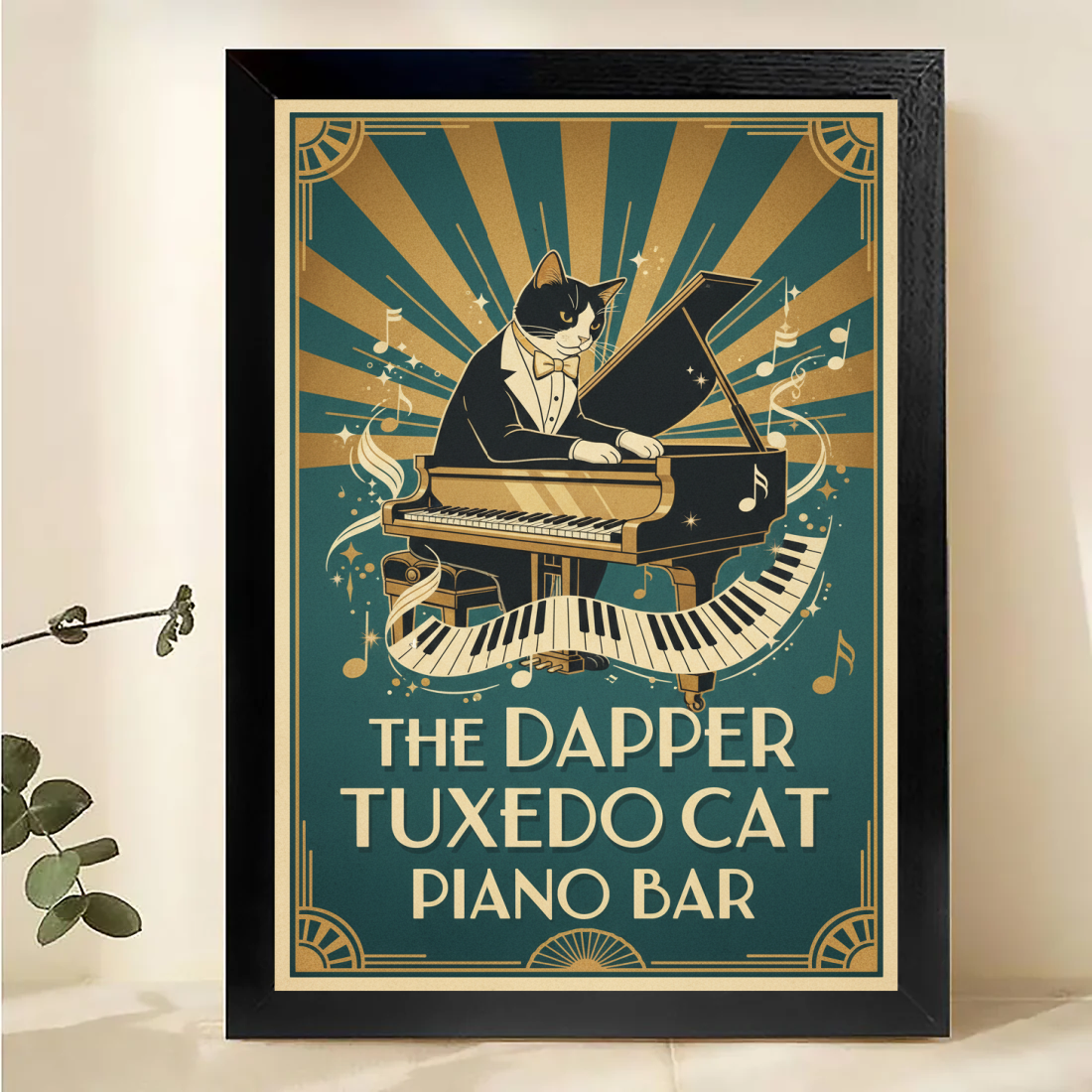 Dapper Tuxedo Cat Piano Bar Poster - Vintage Jazz Wall Art