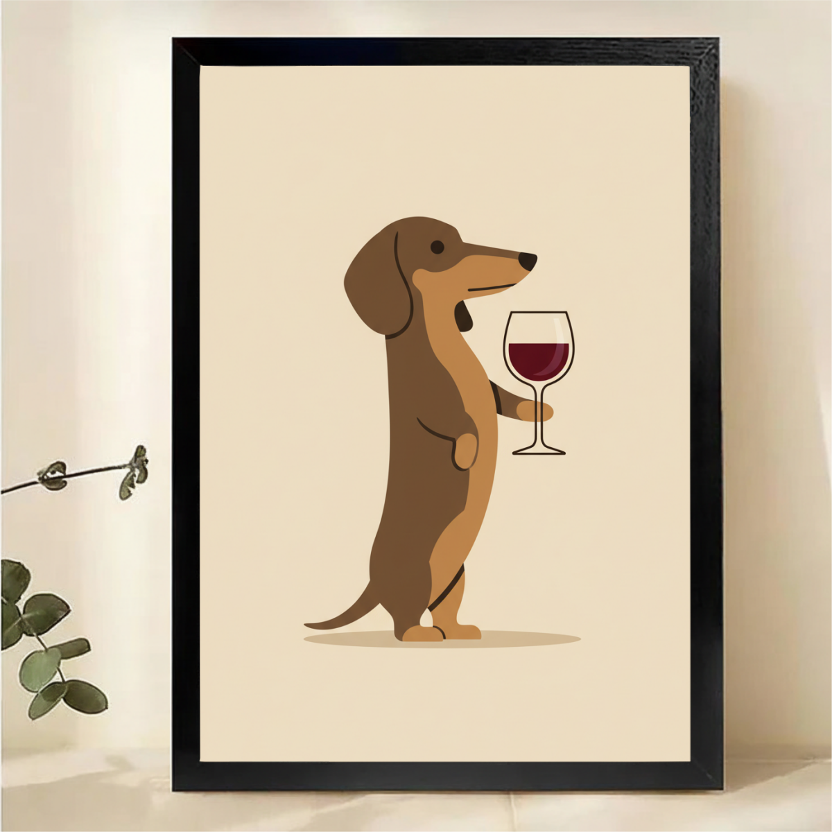Dachshund with Wine Glass Wall Art - Minimalist Dog Print