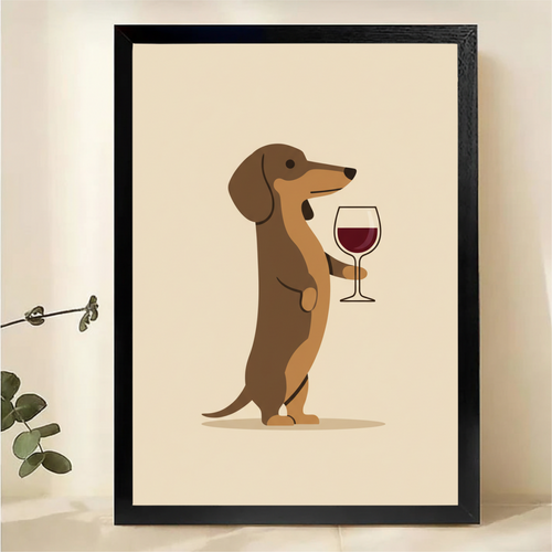 Dachshund with Wine Glass Wall Art - Minimalist Dog Print