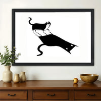 Cat Shadow Silhouette Wall Art - Playful Black and White Print