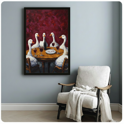 Silly Goose Wine Party Impasto Canvas Wall Art