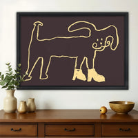 Dog in Boots Line Art Wall Art - Quirky Minimalist Gold Canvas Prin