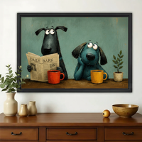 Dogs Reading Daily Bark Newspaper Wall Art – Whimsical Morning Routine Canvas Print on Natural Wood Frame