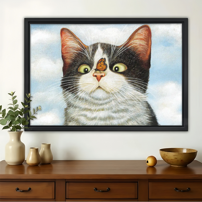 Cat with Butterfly on Nose Wall Art - Whimsical Pet Canvas Print