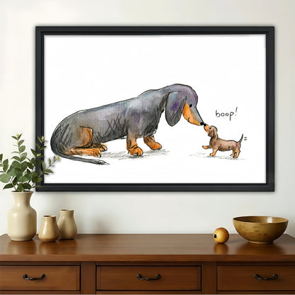 Dachshund Boop Nose to Nose Wall Art - Funny Watercolor Sketch Canvas Print