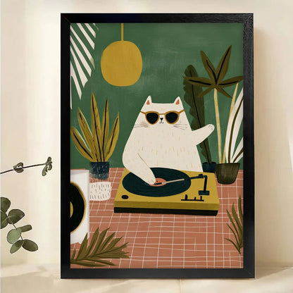 Cool Cat DJ Wall Art - Retro Music Canvas Print
