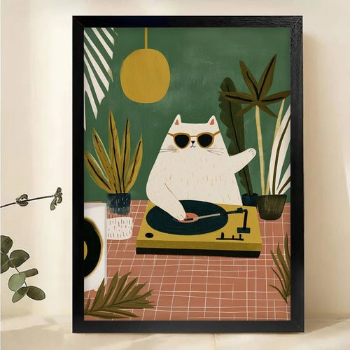 Cool Cat DJ Wall Art - Retro Music Canvas Print