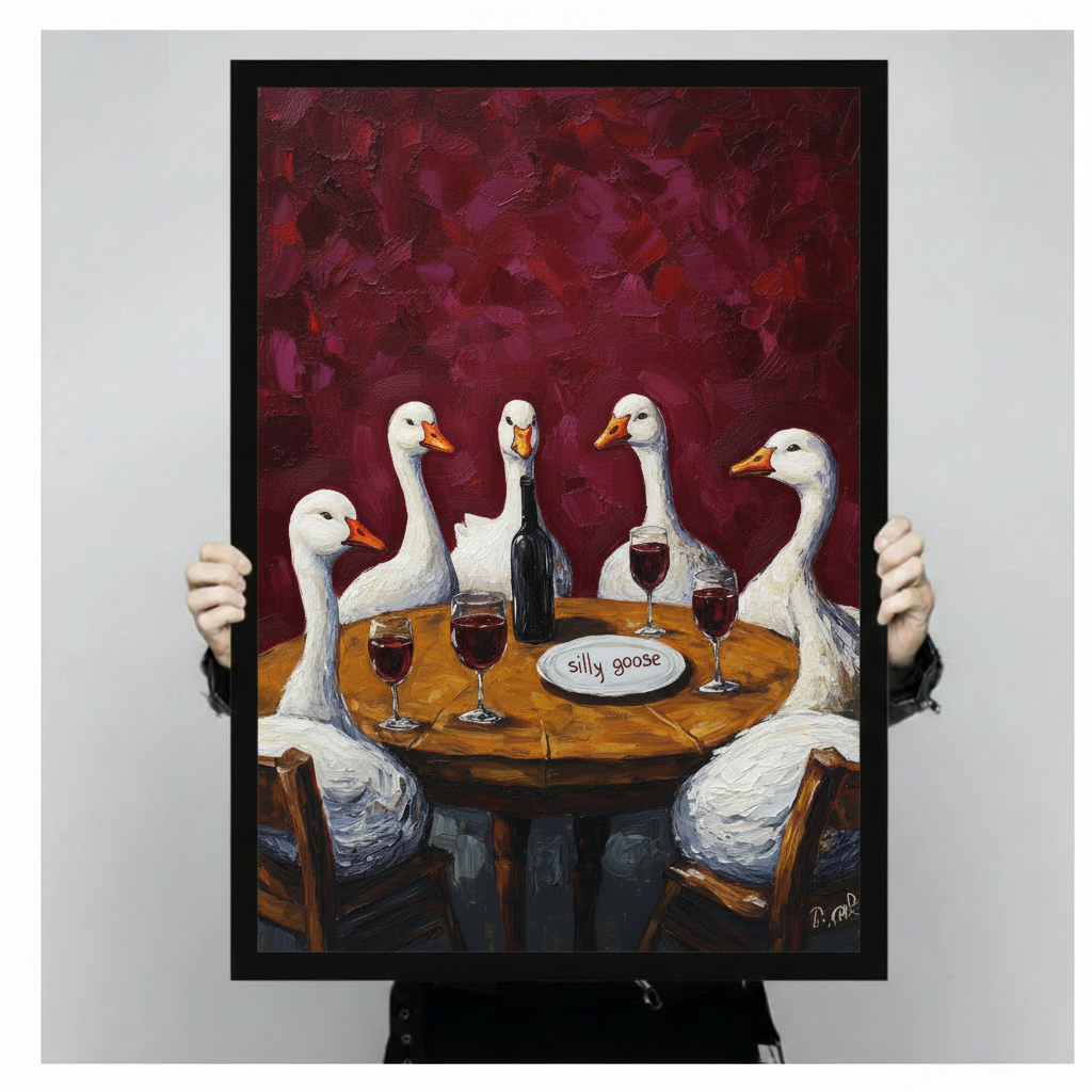 Silly Goose Wine Party Impasto Canvas Wall Art