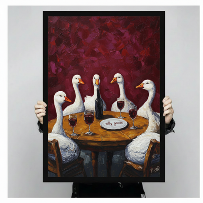 Silly Goose Wine Party Impasto Canvas Wall Art