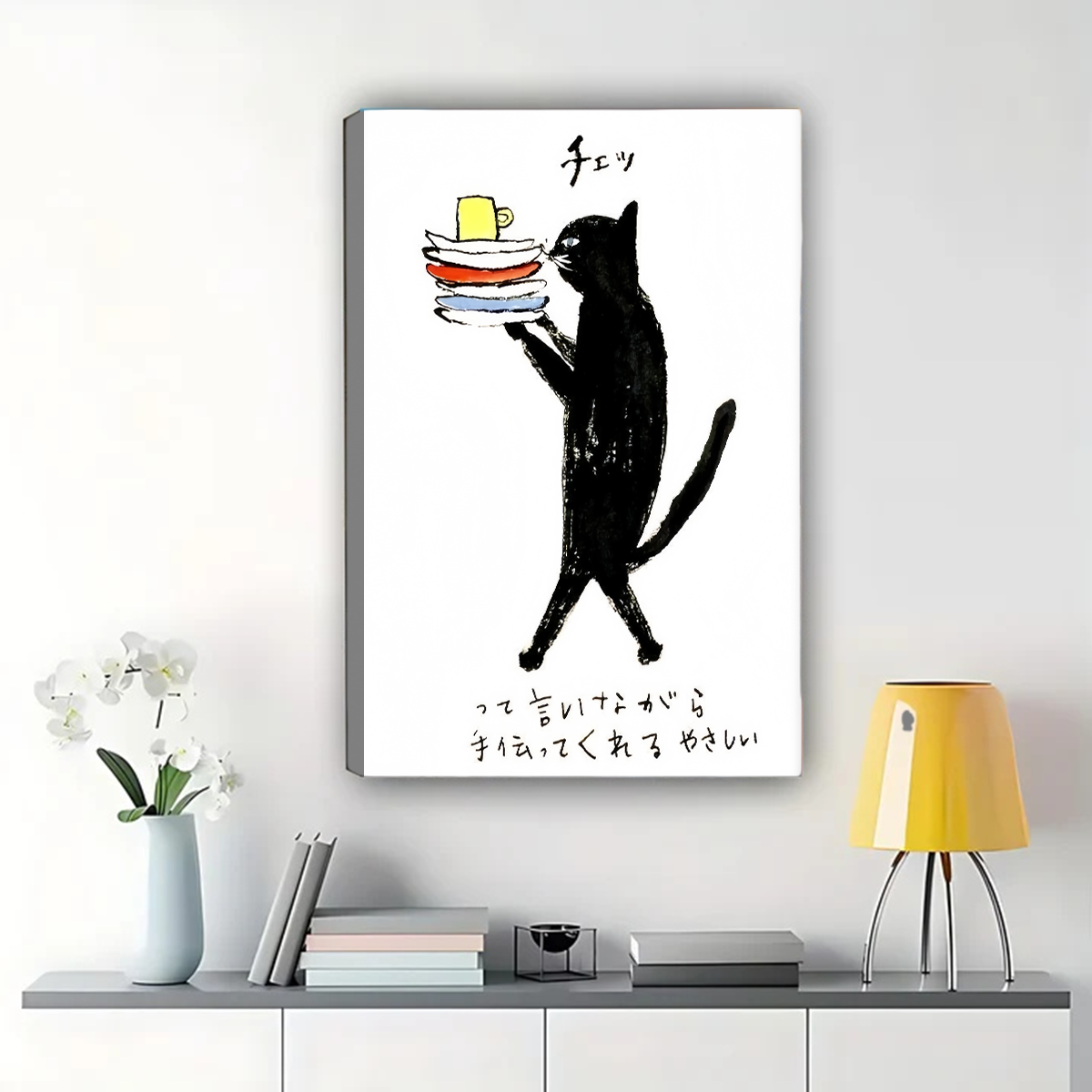 Cat Carrying Dishes Wall Art - Japanese Style Kitchen Print