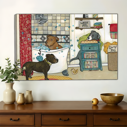 Wash Your Pits Pitbull Bathroom Wall Art - Funny Dog Canvas Print
