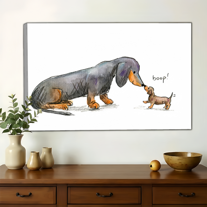 Dachshund Boop Nose to Nose Wall Art - Funny Watercolor Sketch Canvas Print