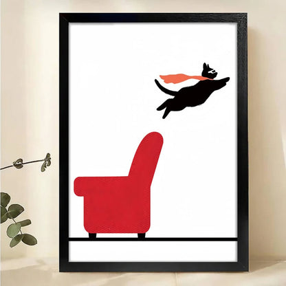 Flying Cat Superhero - Minimalist Black Cat Canvas Wall Art