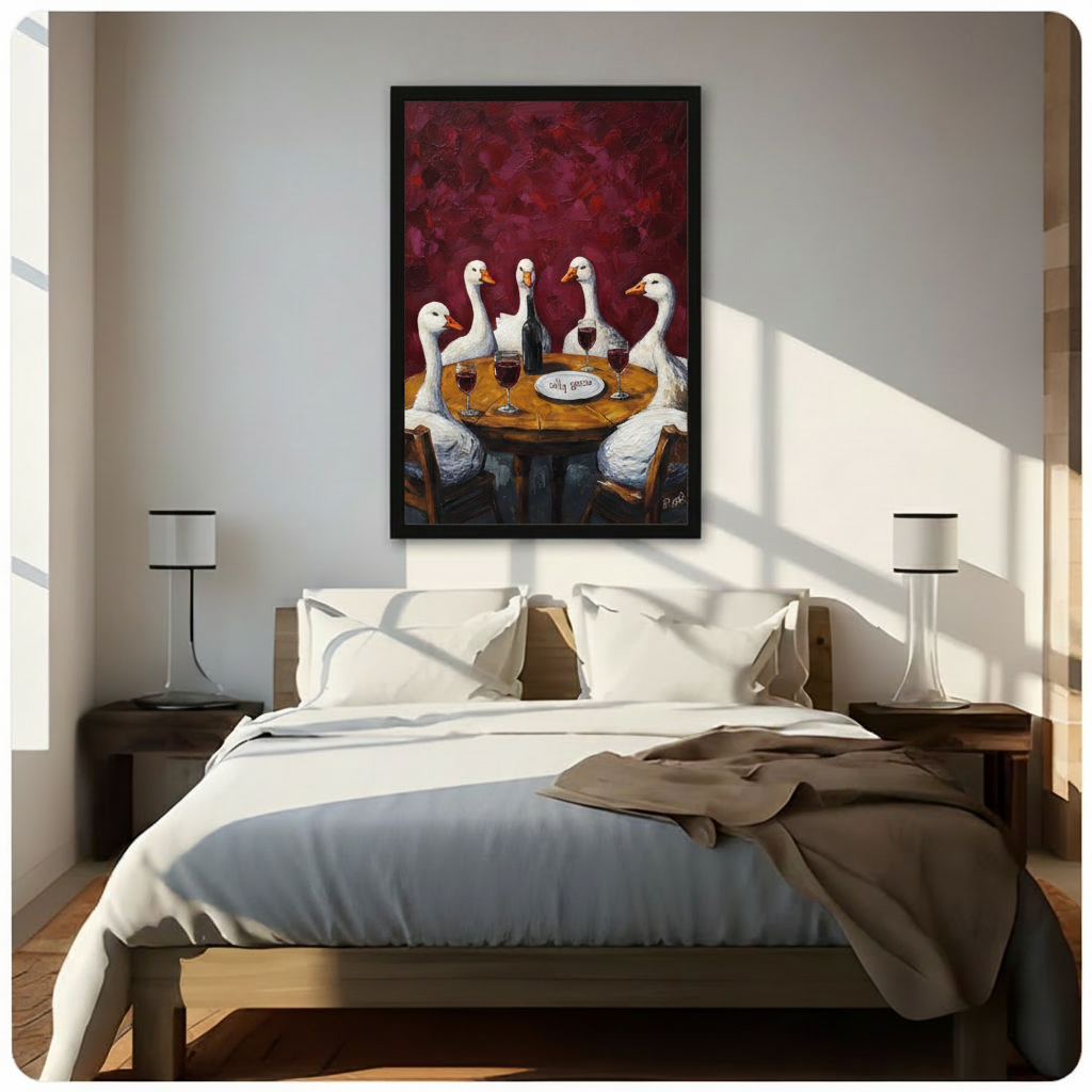 Silly Goose Wine Party Impasto Canvas Wall Art