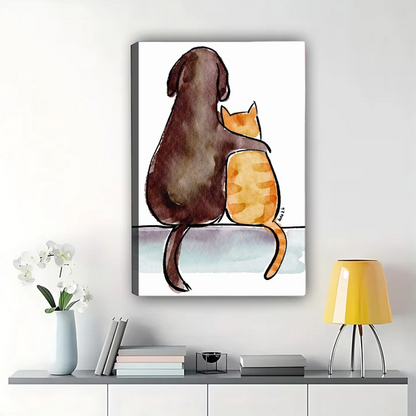 Dog and Cat Friends Wall Art - Watercolor Friendship Print