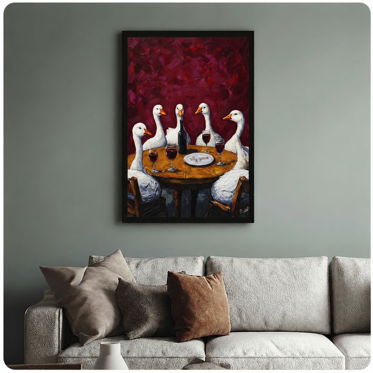 Silly Goose Wine Party Impasto Canvas Wall Art