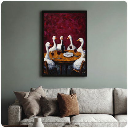 Silly Goose Wine Party Impasto Canvas Wall Art